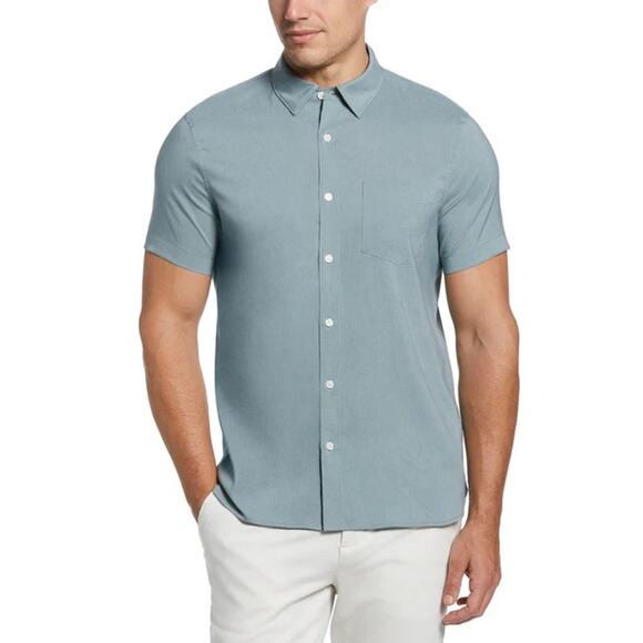 Perry Ellis Total Stretch Slim Fit Heather Pocket Shirt Light Green Size L - Picture 1 of 7